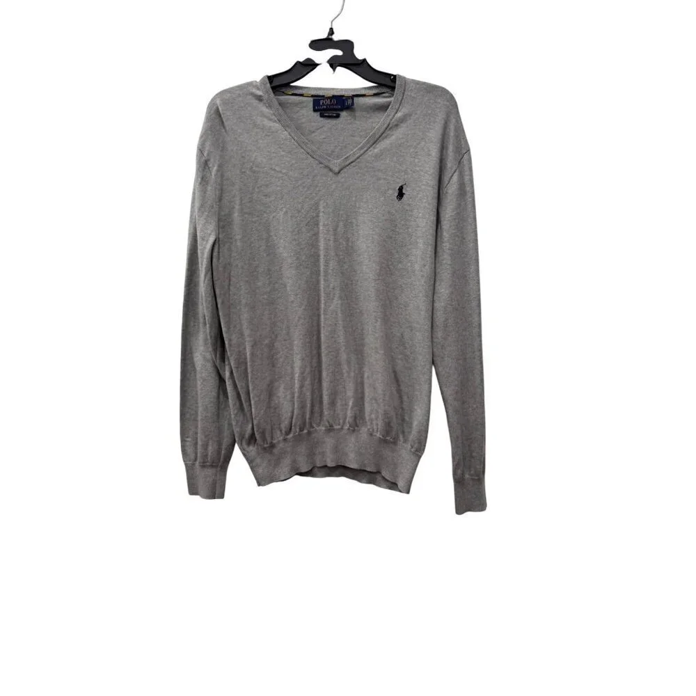 Polo Ralph Lauren Men's Size L Grey V-Neck Sweater Pima Cotton